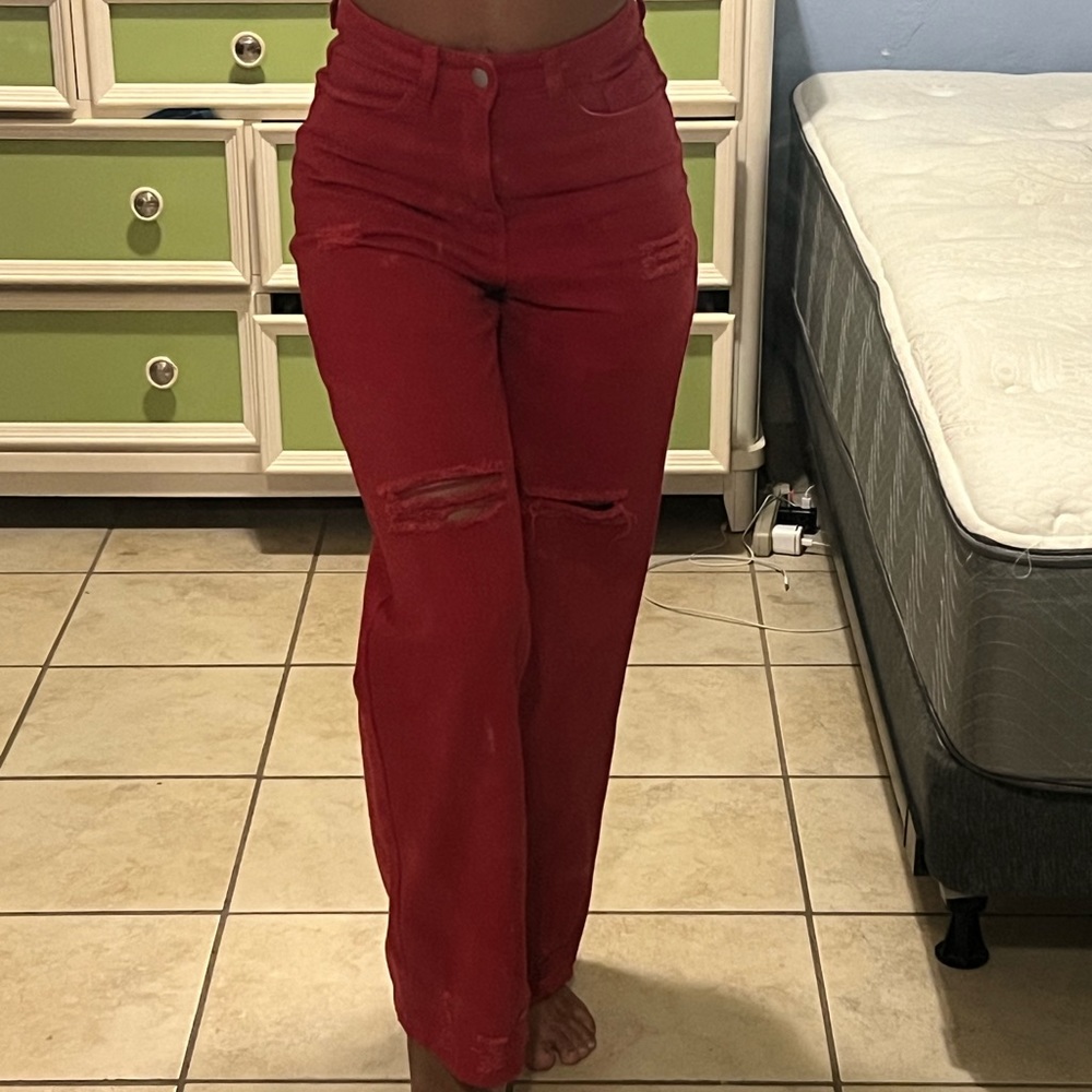 Red Ripped High Waisted Jeans